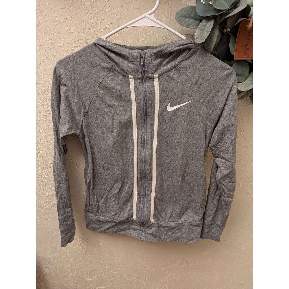 Nike Mens Sportswear Full Zip Hoodie Heather Gray White Stripe Large Raglan